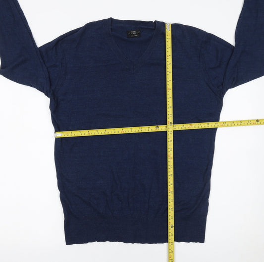 AllSaints Men’s Blue Cotton V-Neck Pullover Jumper Size L