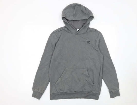 Adidas Boys Grey Pullover Hoodie Size 13-14 Years Cotton Blend
