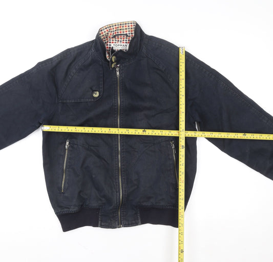 Topman Men's Blue Bomber Jacket S Regular Cotton Blend Casual