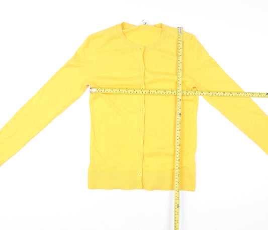 GAP Women Yellow XS Cotton Cardigan Jumper Long Sleeve Crew Neck