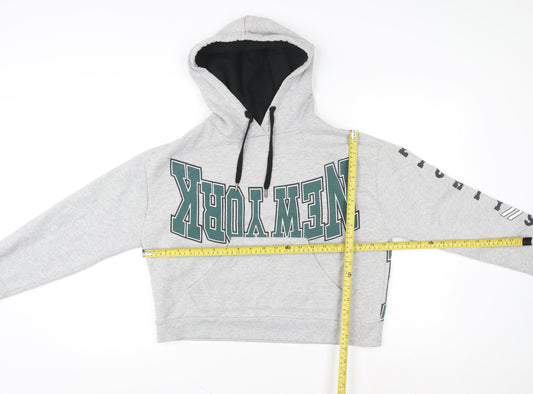 Topshop Women Grey New York Cropped Hoodie Size 8 Cotton Blend