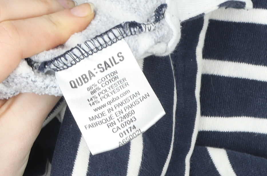 Quba Sails Womens Navy Striped Pullover Hoodie Size 12 Cotton Blend