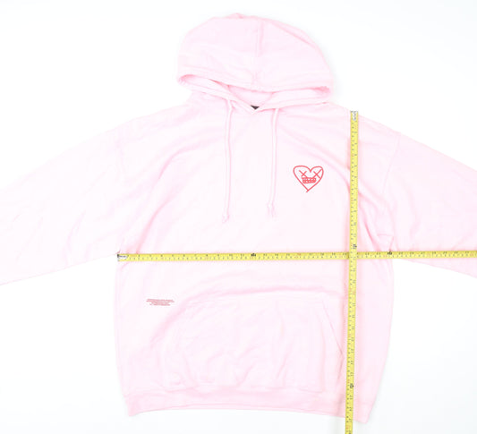 boohooMAN Pink Heart Graphic Pullover Hoodie L Unisex Adults
