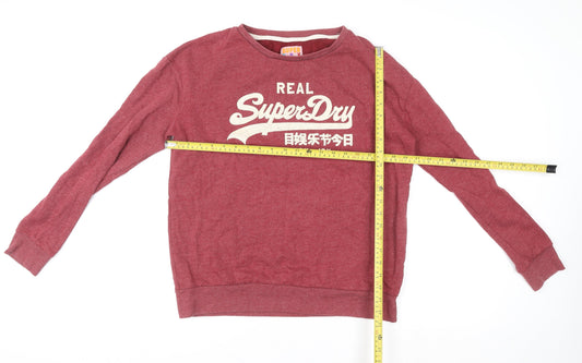 Superdry Womens Red Small Pullover Crew Neck Logo Sweatshirt