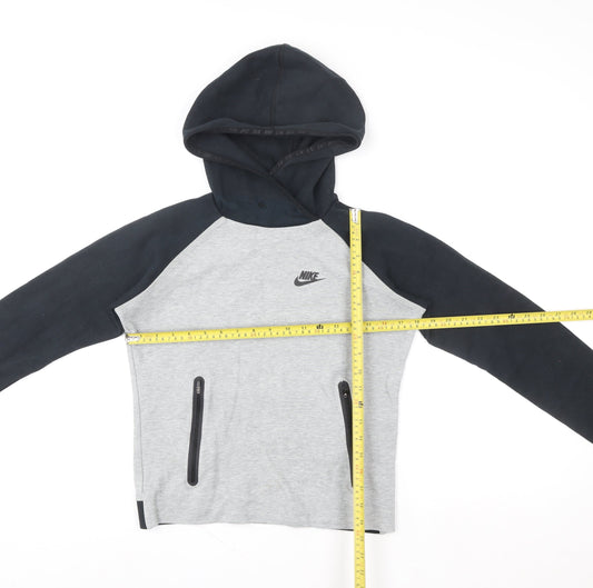 Nike Boys Grey & Black Pullover Hoodie S Regular Fit Logo Sweatshirt
