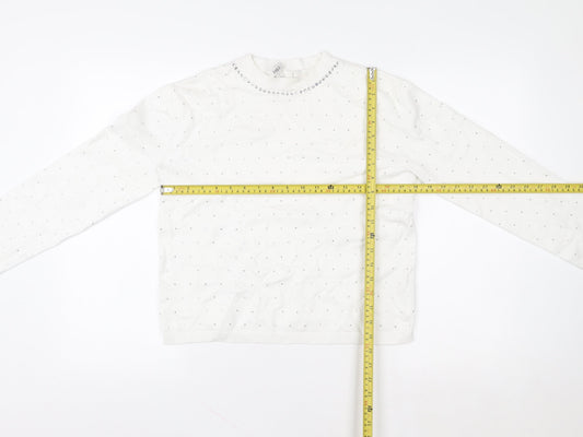 Marks and Spencer Womens White Sequin Crew Neck Pullover Sweatshirt Size S