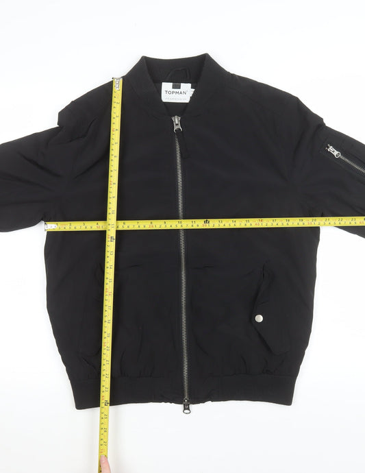 Topman Men's Black Bomber Jacket M Polyester Lined Classic Style