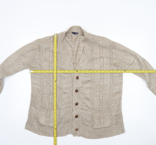 Tootal Women Beige Acrylic Knit Cardigan L Vintage Chunky Style