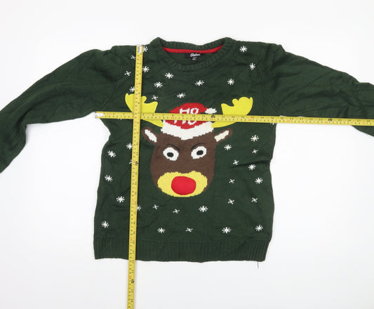 Rebel Boys Green Christmas Reindeer Pullover Jumper Size 158cm