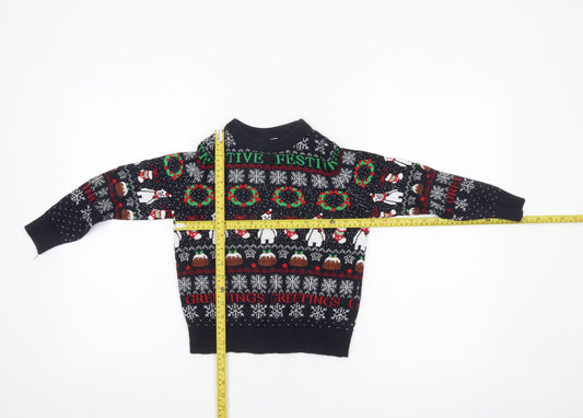 Lily & Dan Boys Navy Christmas Jumper 7-8 Years Cotton Festive Sweater