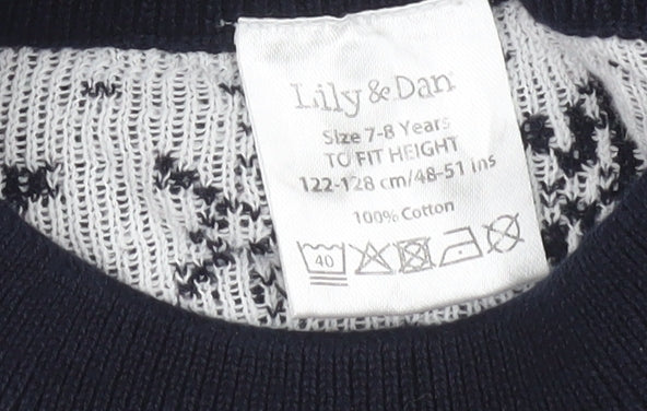 Lily & Dan Boys Navy Christmas Jumper 7-8 Years Cotton Festive Sweater