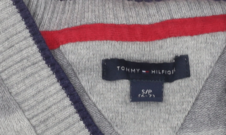 Tommy Hilfiger Boys Grey Striped Cardigan Jumper Size 6-7 Years Cotton Blend