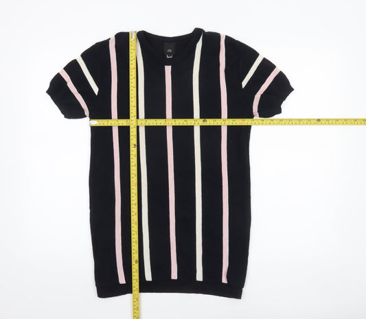 River Island Men’s Black Striped Short Sleeve Pullover Jumper M