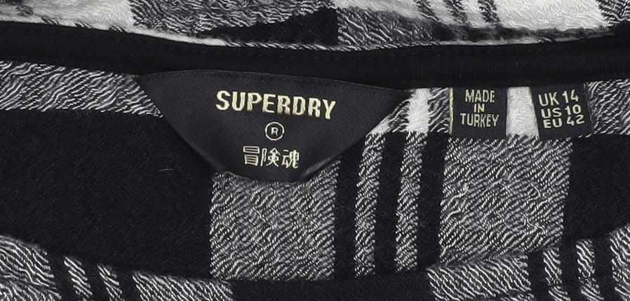 Superdry Women's Black Check Shift Dress Size 14 Long Sleeve Casual