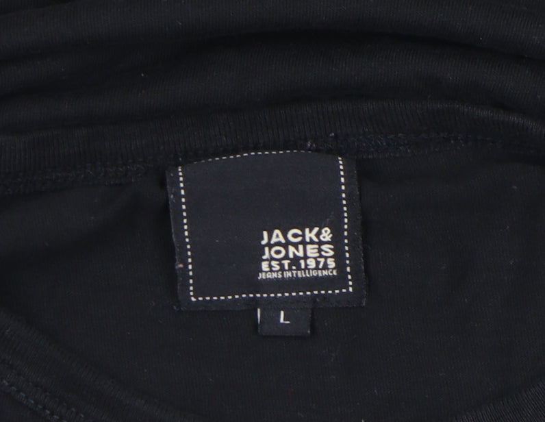 Unisex Adultss UK Size L JACK & JONES Black 100% Cotton T-Shirt