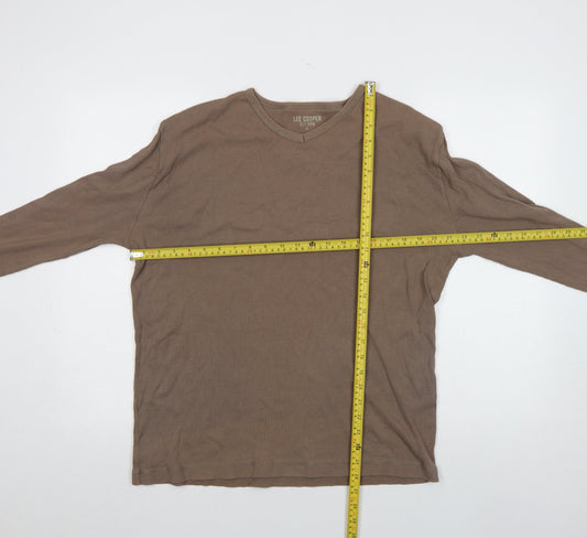 Lee Cooper Men's Brown Long Sleeve Cotton V-Neck Shirt XL