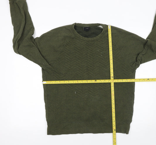 H&M Mens Green Crew Neck Pullover Sweatshirt Size L Cotton Blend