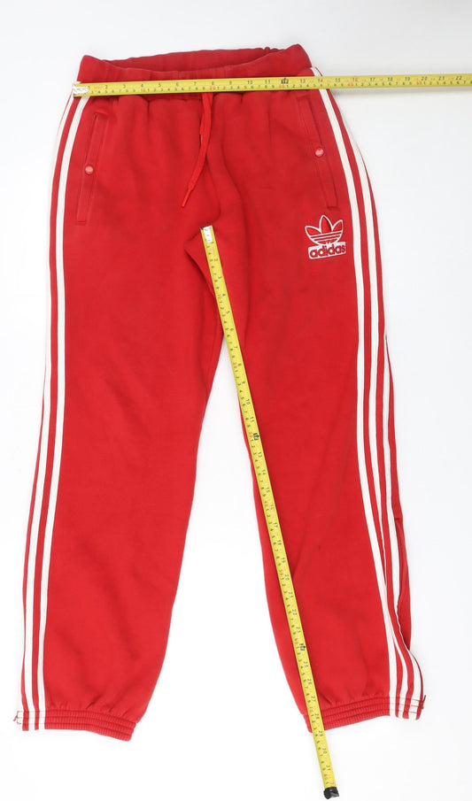 Adidas Men's Red Jogger Sweatpants Small Logo Striped Track Trousers