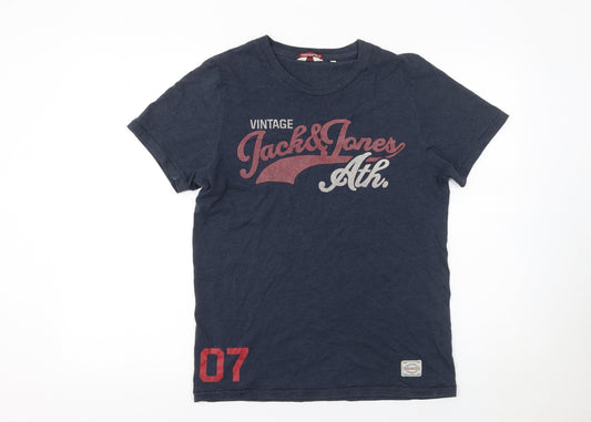 Mens UK Size S JACK & JONES Blue Cotton Blend T-Shirt