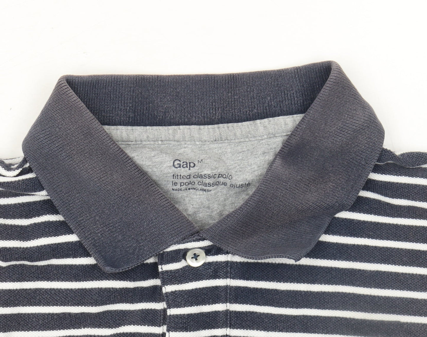 Gap Men's Grey Striped Classic Fit Cotton Polo Shirt M