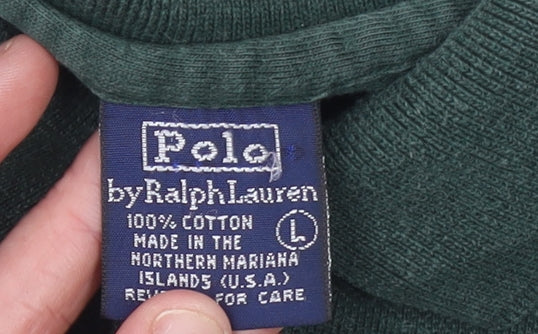 Ralph Lauren Men's Green Striped Cotton Polo Shirt Size L