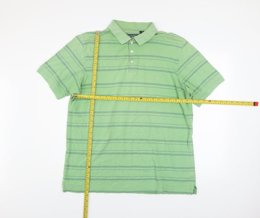 Maine New England Men's Green Striped Pure Cotton Polo Shirt Size L