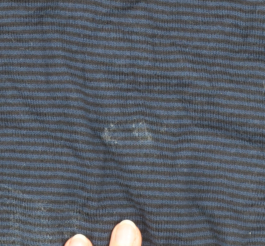 Additional view of Zara Man Blue Striped Cotton V-Neck Jumper XL Regular Fit