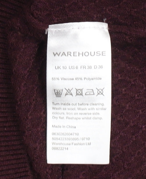 Warehouse Women’s Purple Knit Bodycon Dress Size 10 Short Sleeve