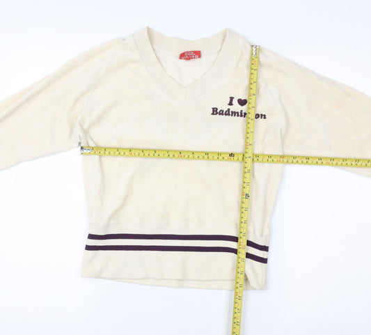 Soochi Women Beige V-Neck Pullover Sweatshirt Size 2 Cotton Blend