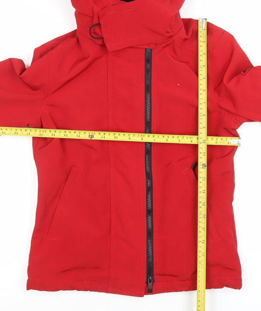 Superdry Women Red Hooded Parka Jacket Size 6 Short Softshell Zip