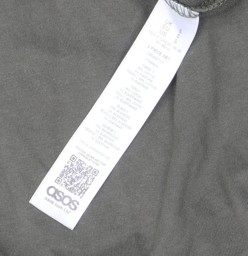 Brand and care label for ASOS Men's Green Full Zip High Neck Sweatshirt, size S