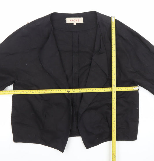 Hache Womens Black Linen Cotton Blazer Size 14 Relaxed Fit