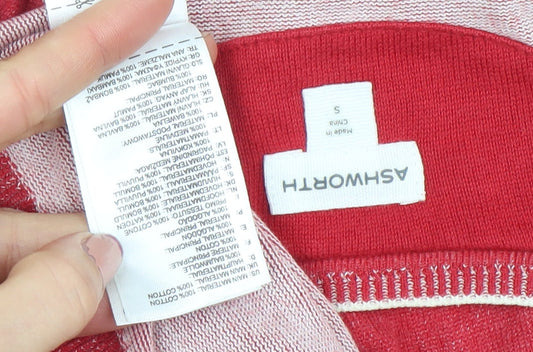 Ashworth Womens Red V-Neck Cotton Knit Jumper Size S