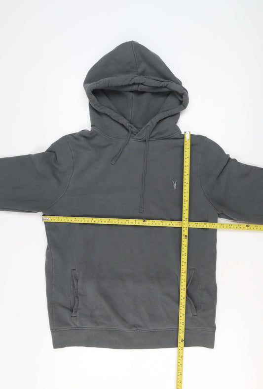 AllSaints Men's Grey Pullover Hoodie Medium Cotton Blend