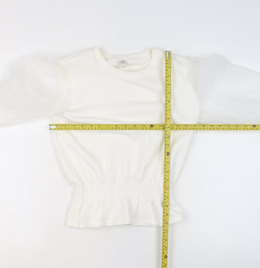 River Island Womens Ivory Sheer Puff Sleeve Pullover Sweatshirt XS
