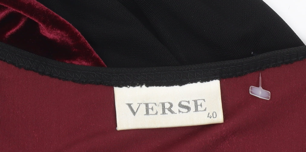 Verse Women’s Black & Burgundy Velvet Trim Mid-Length Coatigan Size 12