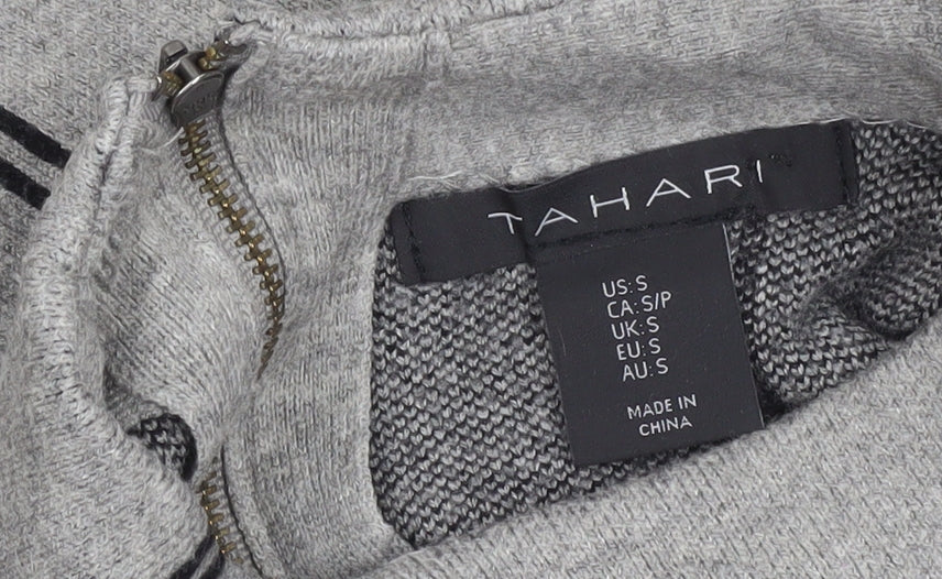 Tahari Women's Grey Checked Mock Neck Knit Jumper Size S