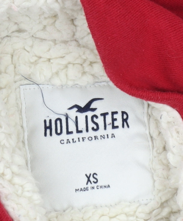 Hollister Women Red 1/4 Zip Sherpa Lined Pullover Sweatshirt XS