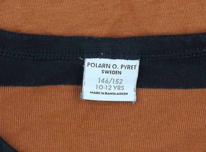 Polarn O. Pyret Boys Brown & Black Striped Long Sleeve Cotton T-Shirt 10-12Y
