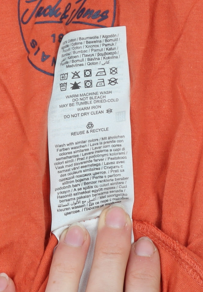 Mens UK Size L JACK & JONES Orange Cotton T-Shirt