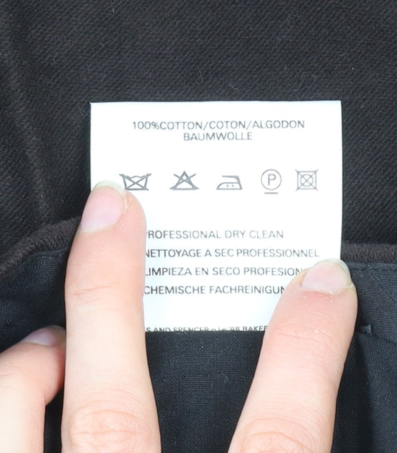 Marks and Spencer Men's Black 36R Cotton Straight Trousers