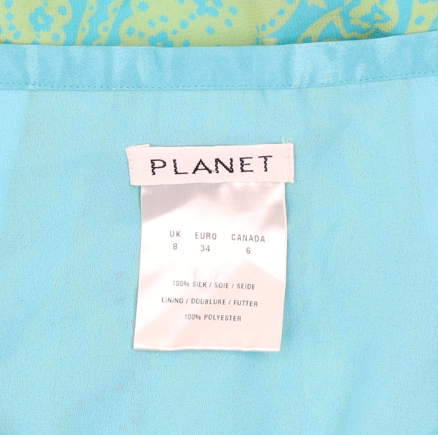 Planet Women’s Blue Silk A-Line Knee Length Skirt UK 8