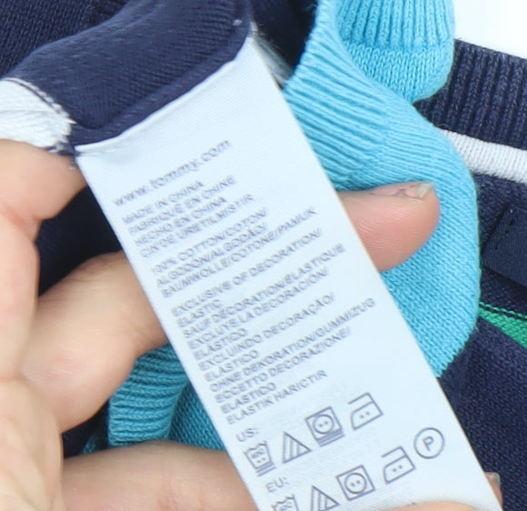 Tommy Hilfiger Men's Blue Striped V-Neck Cotton Jumper XS