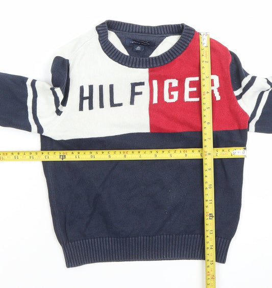 Tommy Hilfiger Boys Navy Colourblock Crew Neck Jumper XS (4-5 Years)
