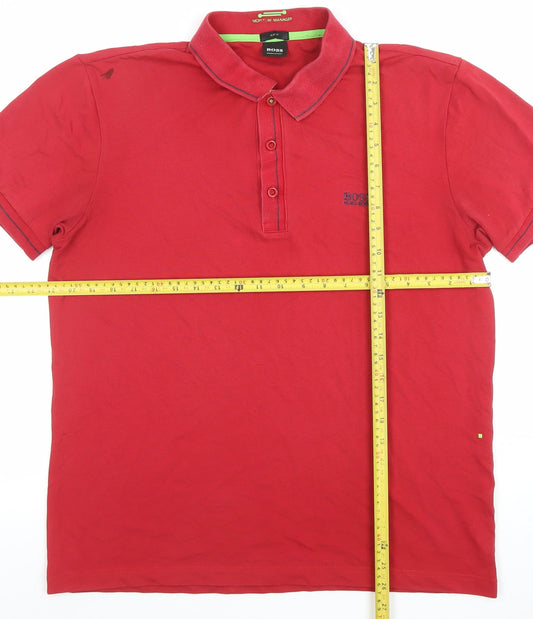 Hugo Boss Men's Red Slim Fit Cotton Polo Shirt Size L