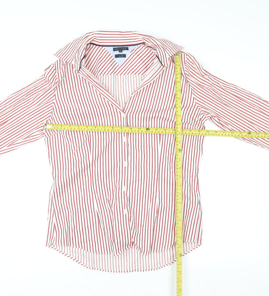 Tommy Hilfiger Women's Red Striped Cotton Stretch Button-Up Shirt Size 12