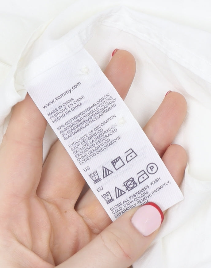 Tommy Hilfiger Women's White Cotton Stretch Button-Up Shirt Size 12