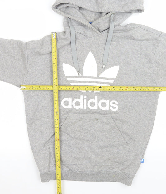 Adidas Womens Grey Hoodie Size 6 Pullover Cotton Blend Hooded Sweatshirt