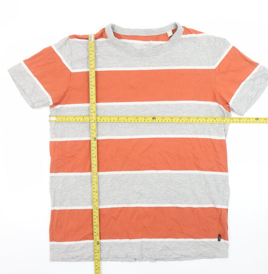 Esprit Men’s Grey and Orange Striped T-Shirt Size L Regular Fit