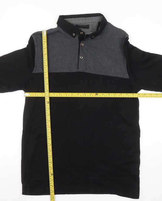 Authentic Casual Wear Men’s Black Grey Long Sleeve Polo Shirt L 100% Cotton